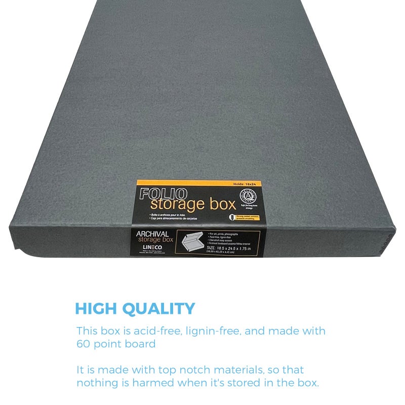 Lineco Folio Storage Box, Clamshell Design with Metal Edge. 18.5x24.5x1.75 Inches, Archival Boxboard, Preserve Photos, Cards, Magazines, Documents, Art, Ephemera, Family Records, Gray, Pack of 1 - Image 5